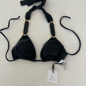 Black and Gold Triangle Bikini Top with Adjustable Halter